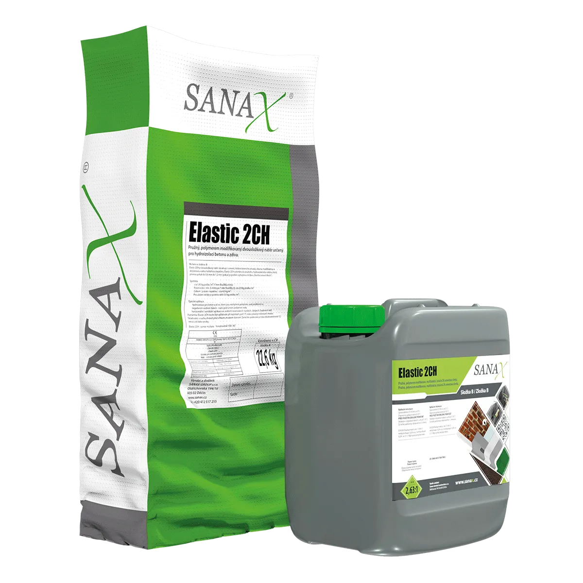 SANAX ELASTIC 2CH, hydroizolační pružná stěrka s vlákny, 32,55kg    A+B